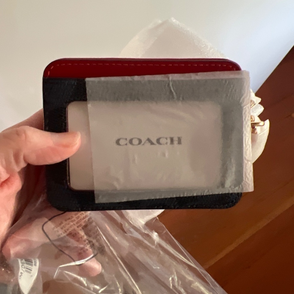 COACH Denim Blue & Bold Red Cardholder Card Case Card Wallet w Chain CW883 NWT - Picture 5 of 5